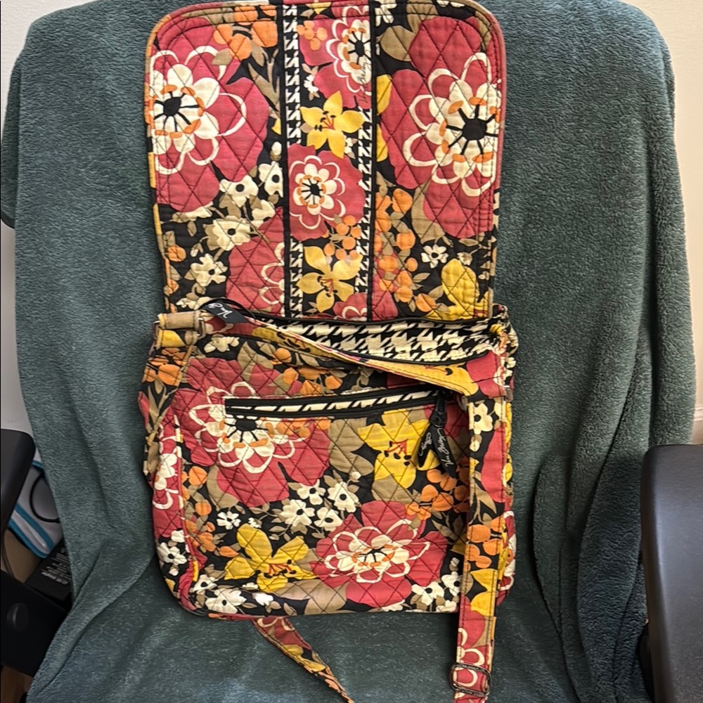 Vera Bradley Red and Orange Crossbody Bag with Floral Accents